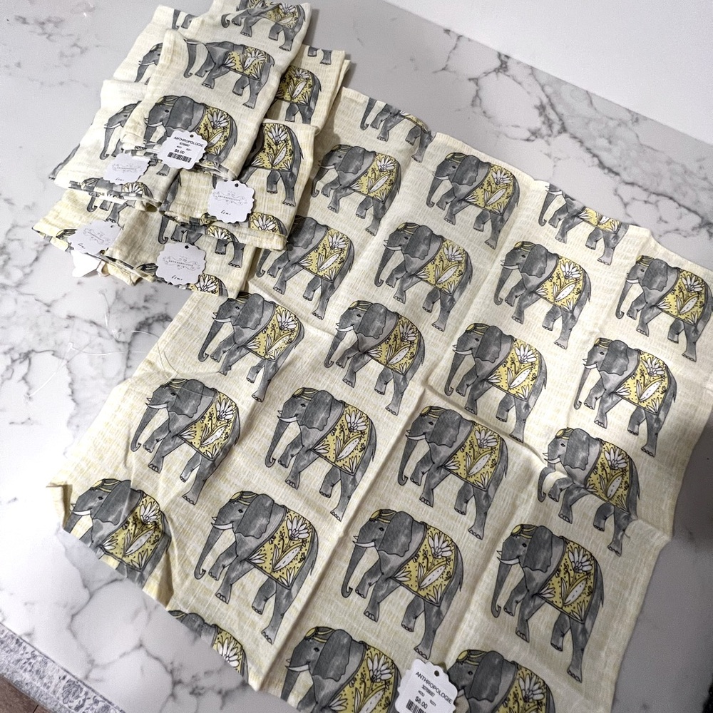 Anthropologie Elephant Tea Towels Yellow Set of 6